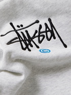 STÜSSY - Logo-Embroidered Cotton-Blend Jersey Hoodie - Gray