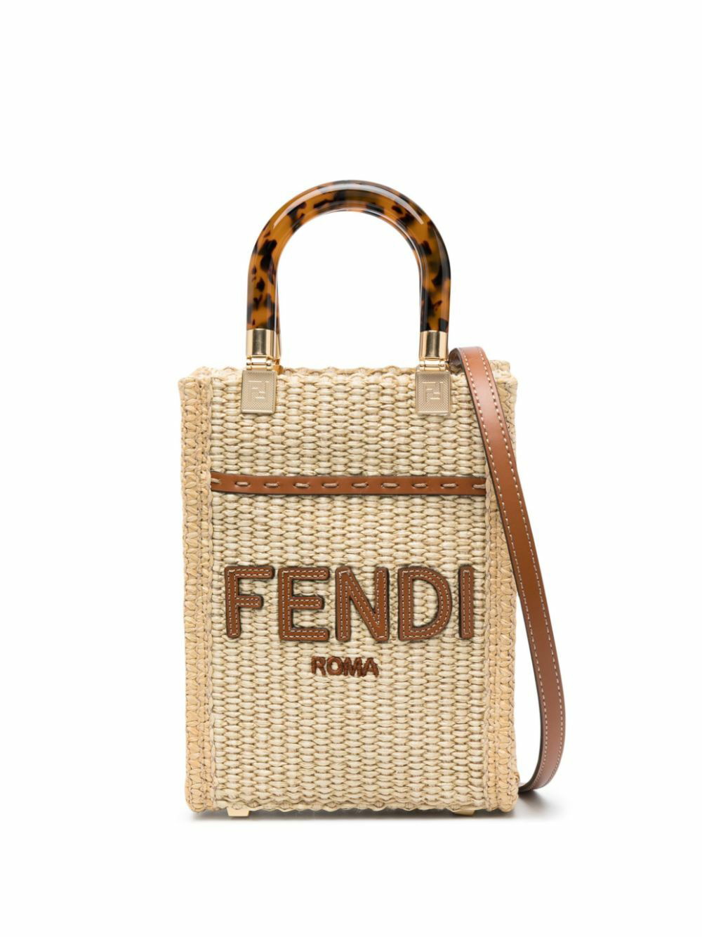 Fendi By The Way Mini Raffia & Leather Shoulder Bag in Metallic