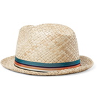 Paul Smith - Striped Webbing-Trimmed Woven-Straw Trilby Hat - Neutrals