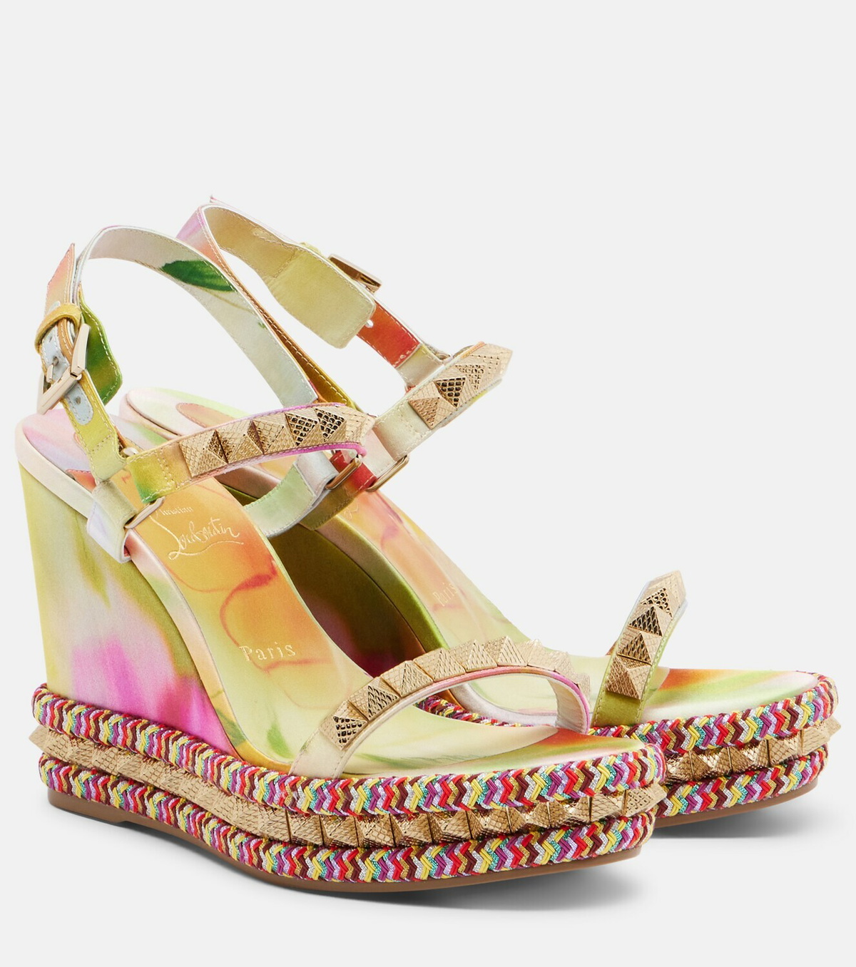 Christian Louboutin Pyra Clou studded floral chiné espadrille wedges