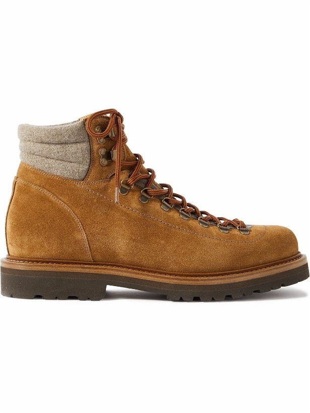 Photo: Brunello Cucinelli - Wool-Trimmed Suede Hiking Boots - Brown
