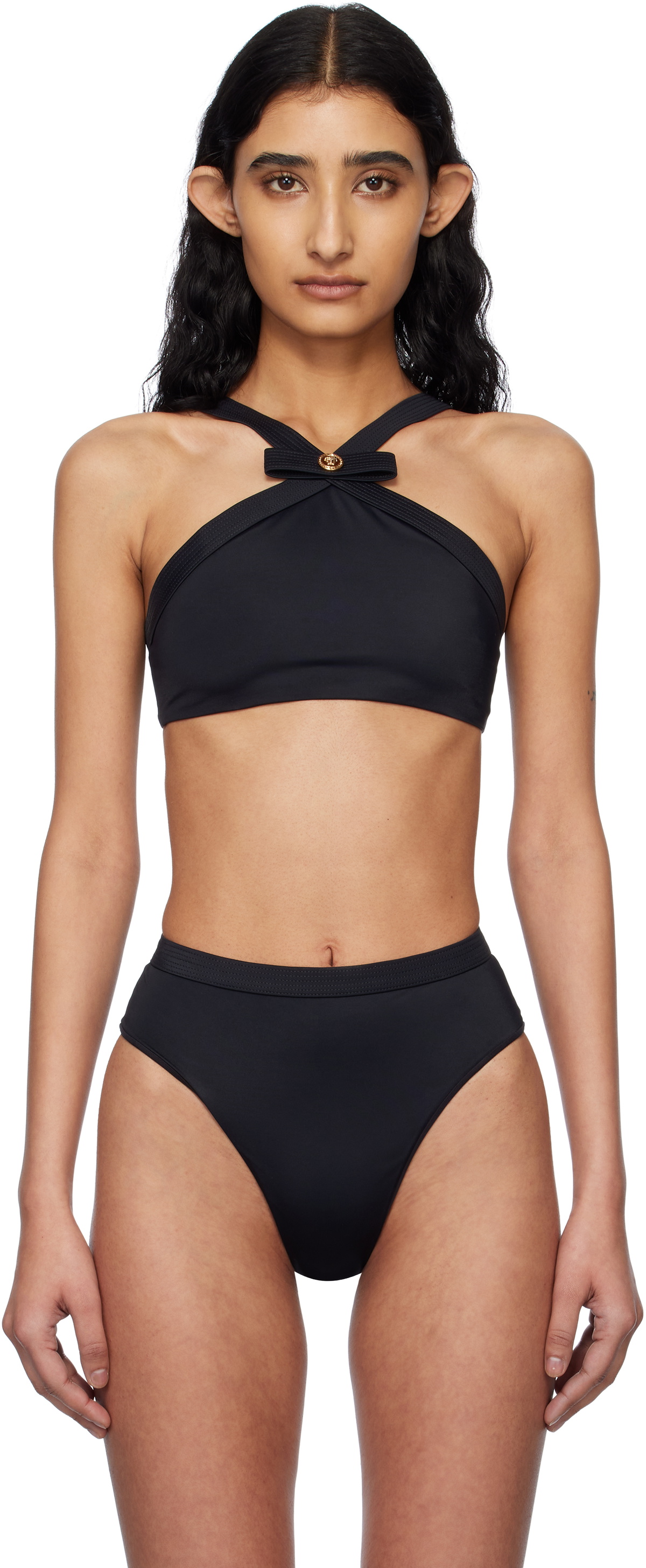 Versace Underwear Black Gianni Ribbon Bikini Top