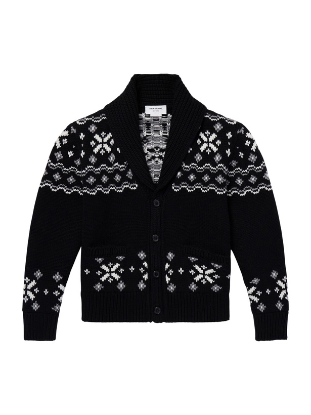 Photo: Thom Browne - Shawl-Collar Jacquard-Knitted Cashmere Cardigan - Black