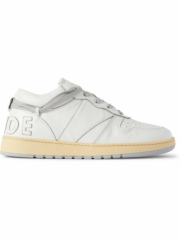 Photo: Rhude - Rhecess Distressed Leather Sneakers - White