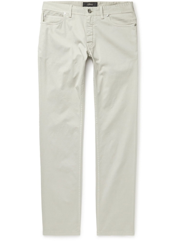 Photo: BRIONI - Meribel Slim-Fit Garment-Dyed Stretch-Cotton Twill Trousers - Neutrals