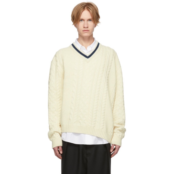 Photo: Lanvin Off-White Wool and Alpaca V-Neck Sweater