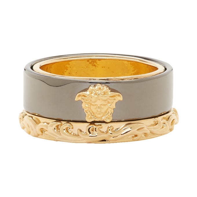 Photo: Versace Gold and Gunmetal Medusa Barocco Ring