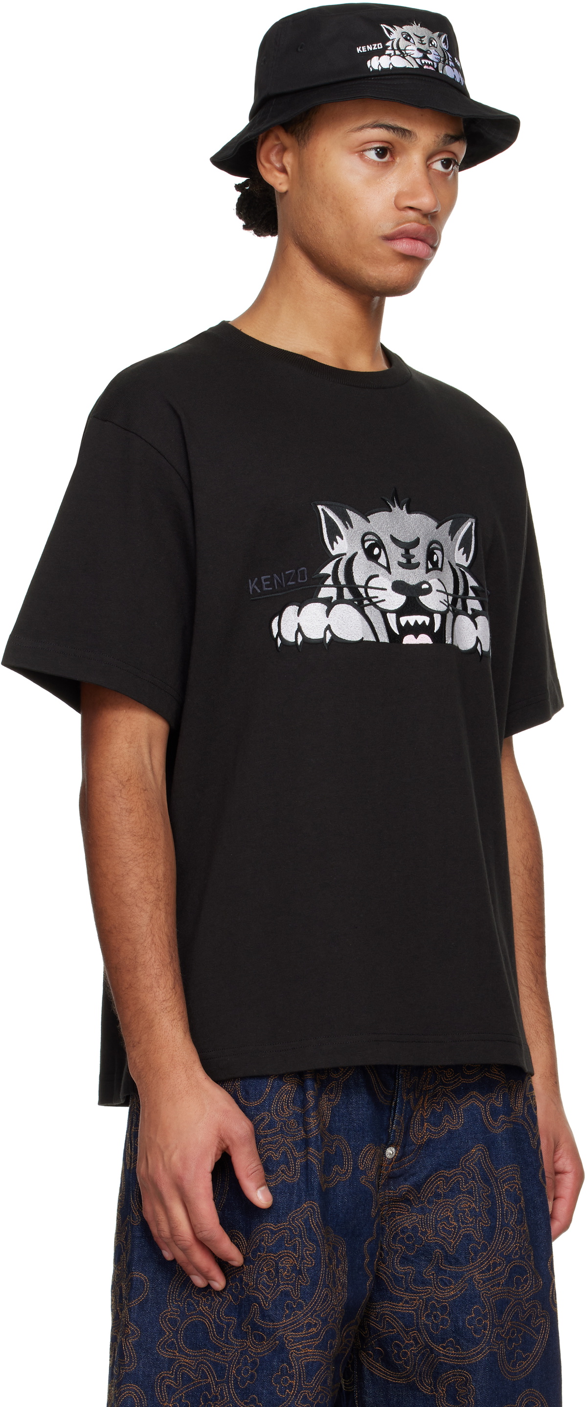 Kenzo Black Kenzo Paris Happy Tiger Embroidered T-shirt Kenzo
