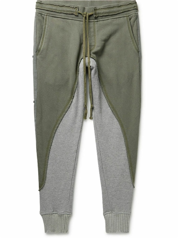 Photo: Greg Lauren - 50/50 Slim-Fit Tapered Distressed Panelled Cotton-Jersey Sweatpants - Green