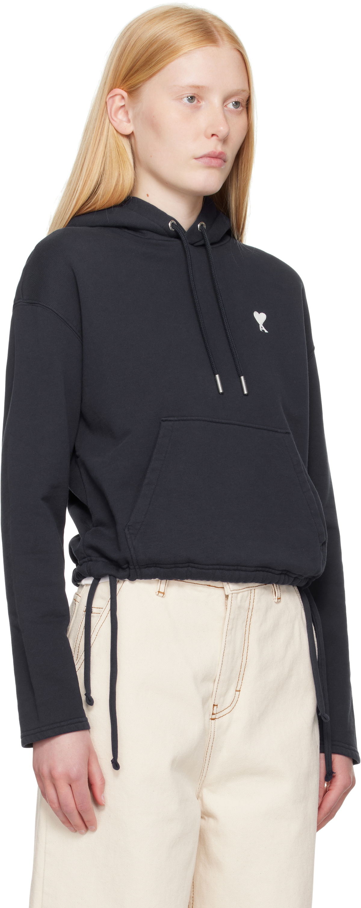 AMI Paris Navy Cotton Ami de Coeur Hoodie