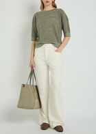Brunello Cucinelli Metallic Fine-knit Sweater top Khaki