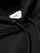 AMI PARIS - Logo-Embroidered Organic Cotton-Blend Jersey Hoodie - Black