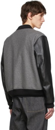 Off-White Grey Wool Varsity Bomber Jacket