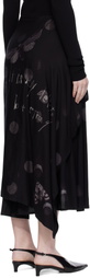 Y's Black Butterfly-Print Twill Midi Skirt