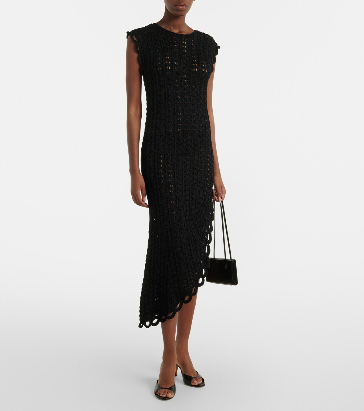 Loulou de Saison Malena asymmetric scalloped crochet midi dress