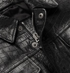 TOM FORD - Slim-Fit Croc-Effect Leather Trucker Jacket - Black