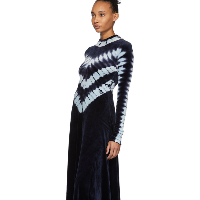 Proenza Schouler Navy and Blue Velvet Tie Dye Long Dress Proenza