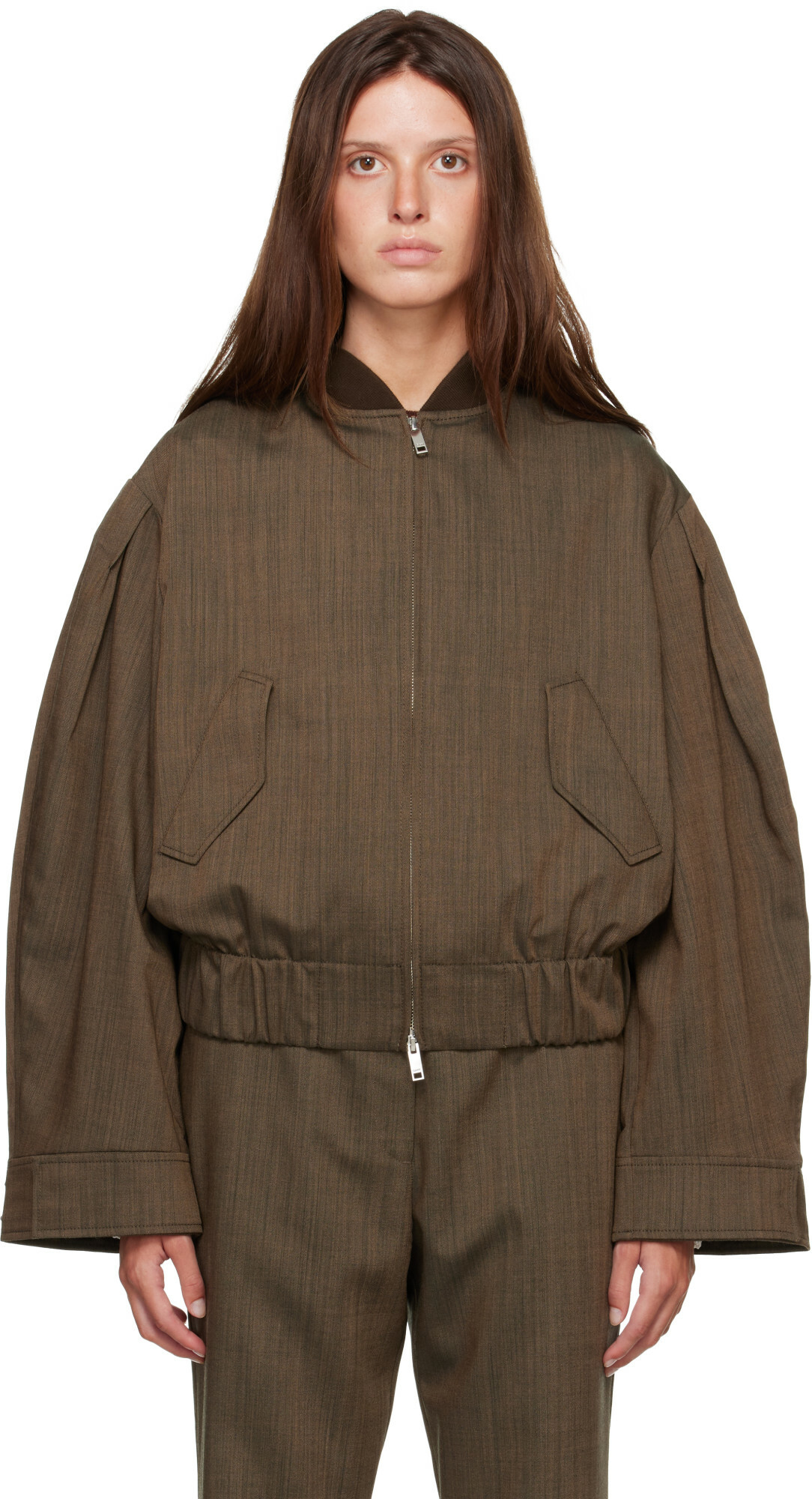 GANNI Brown Wool Melange Bomber Jacket