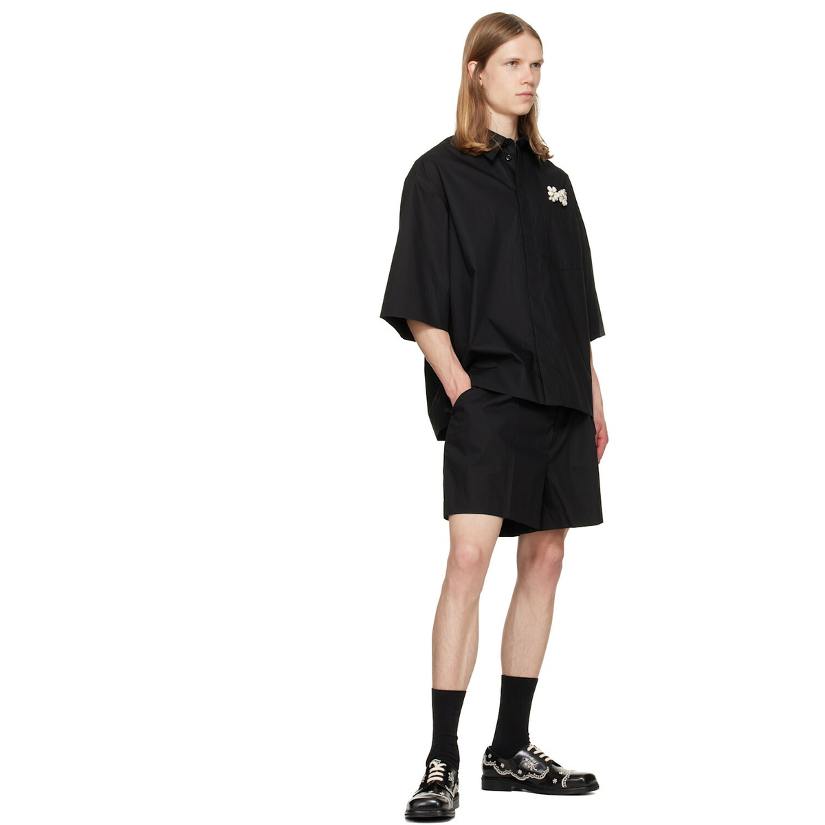 Simone Rocha Black Floral Lace Brogue Derbys