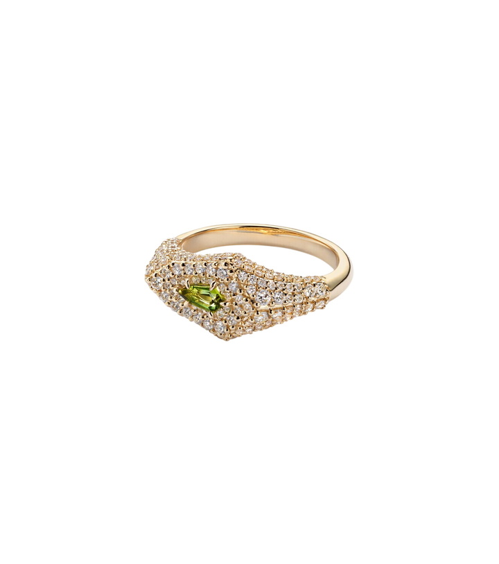 Photo: Stone and Strand Shield 14kt gold ring with diamonds and tourmaline