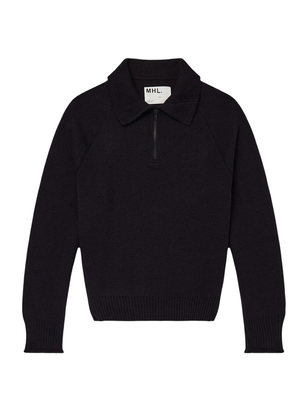 Photo: Margaret Howell - Wool and Cotton-Blend Half-Zip Sweater - Black