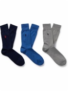 Polo Ralph Lauren - Three-Pack Logo-Embroidered Cotton-Blend Socks - Blue