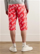 ERL - Coca-Cola Straight-Leg Distressed Printed Cotton-Canvas Shorts - Red