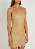 Alice + Olivia Nina Scalloped Embellished Mini Dress Gold