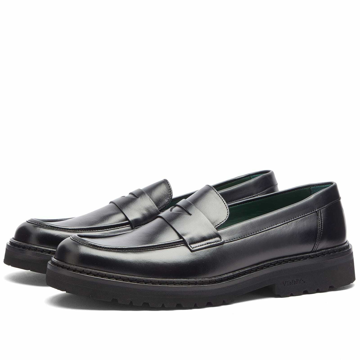 VINNY'S Men's Richee Lug Sole Penny Loafer in Black Crust Leather
