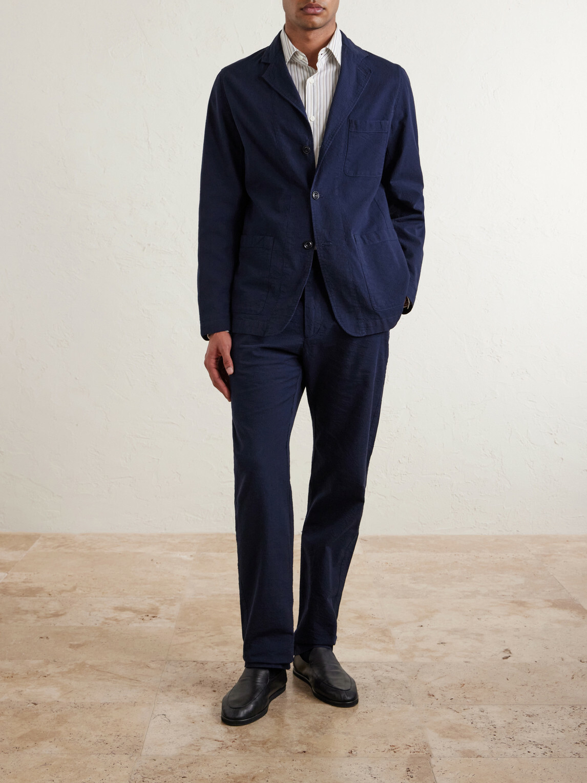 Hartford - Julian Textured Cotton Blazer - Blue