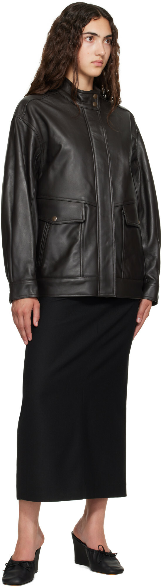 TONYWACK Brown High-Neck Leather Zip Jacket