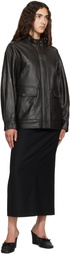 TONYWACK Brown High-Neck Leather Zip Jacket