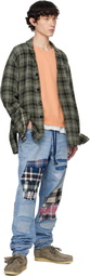 Greg Lauren Khaki Plaid Shawl Collar Shirt