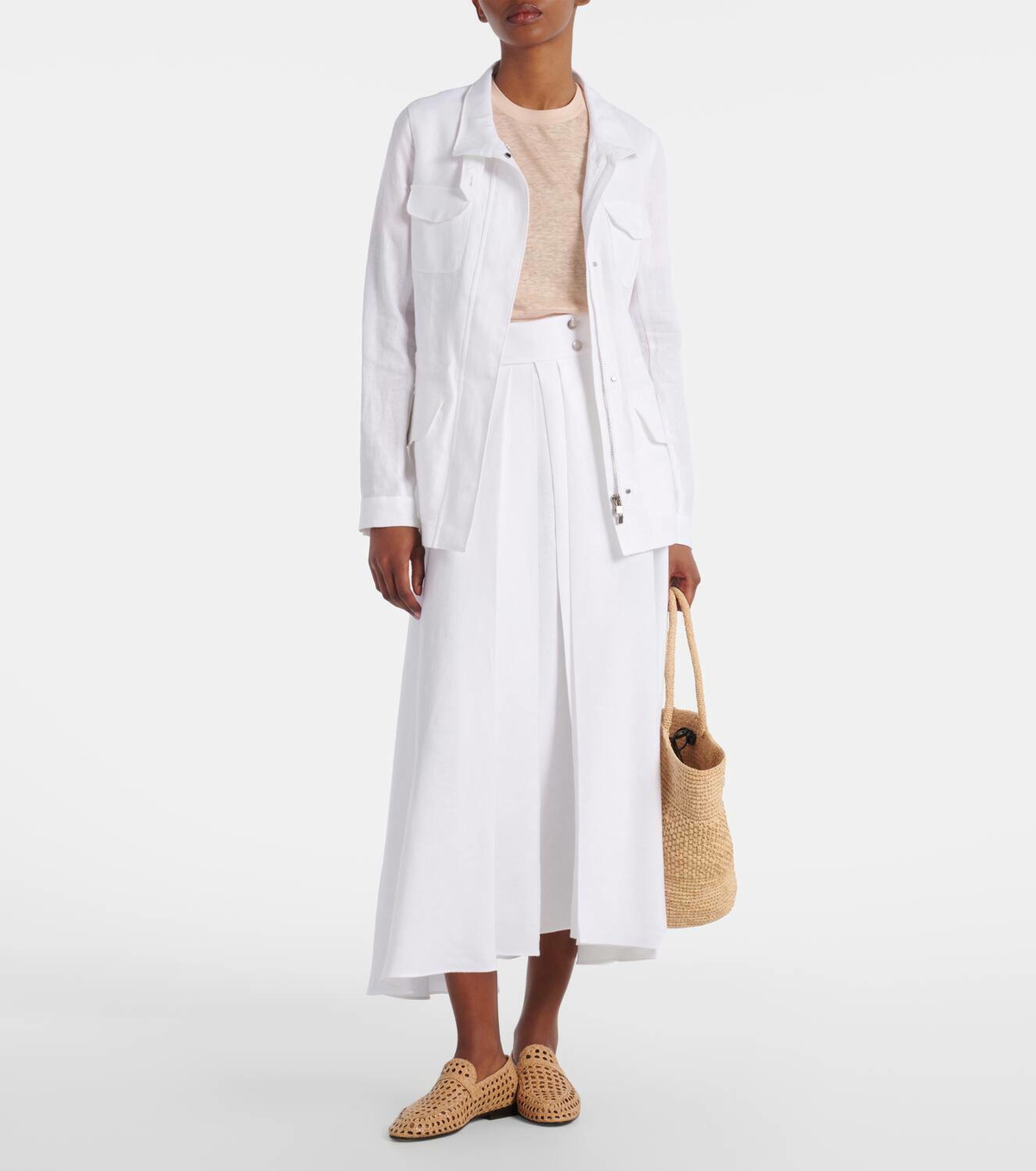 Loro Piana Petra pleated linen maxi skirt
