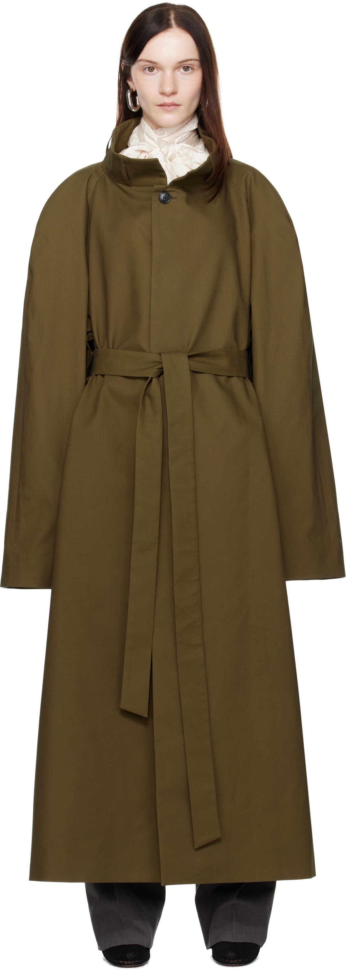 MARIE ADAM-LEENAERDT Khaki Multiple Ways Skirt Trench Coat
