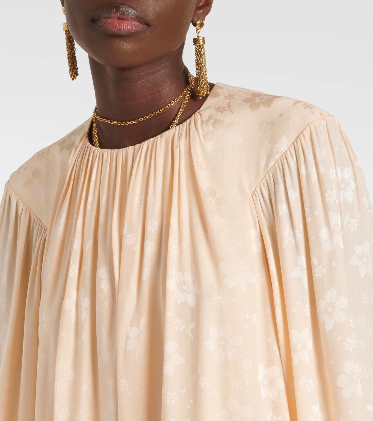 Chloé Gathered floral silk jacquard minidress