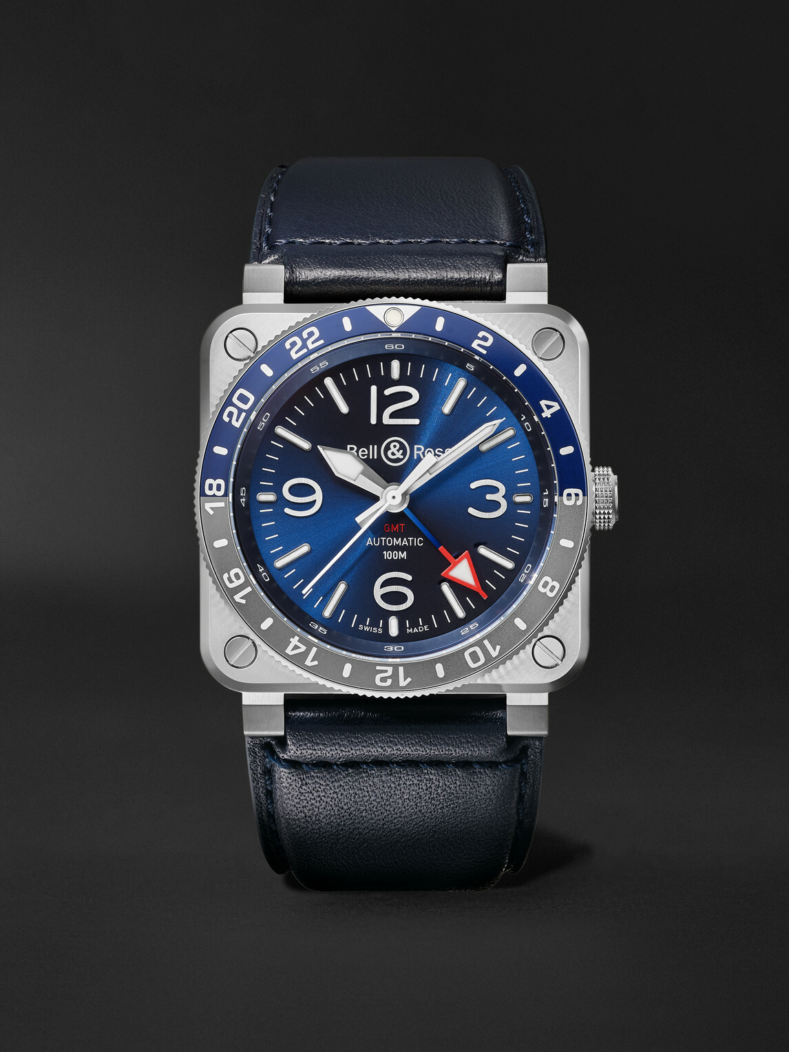 Bell & Ross - BR 03-93 GMT BLUE Automatic Stainless Steel Watch, Ref. BR0393-BLU-ST/SCA