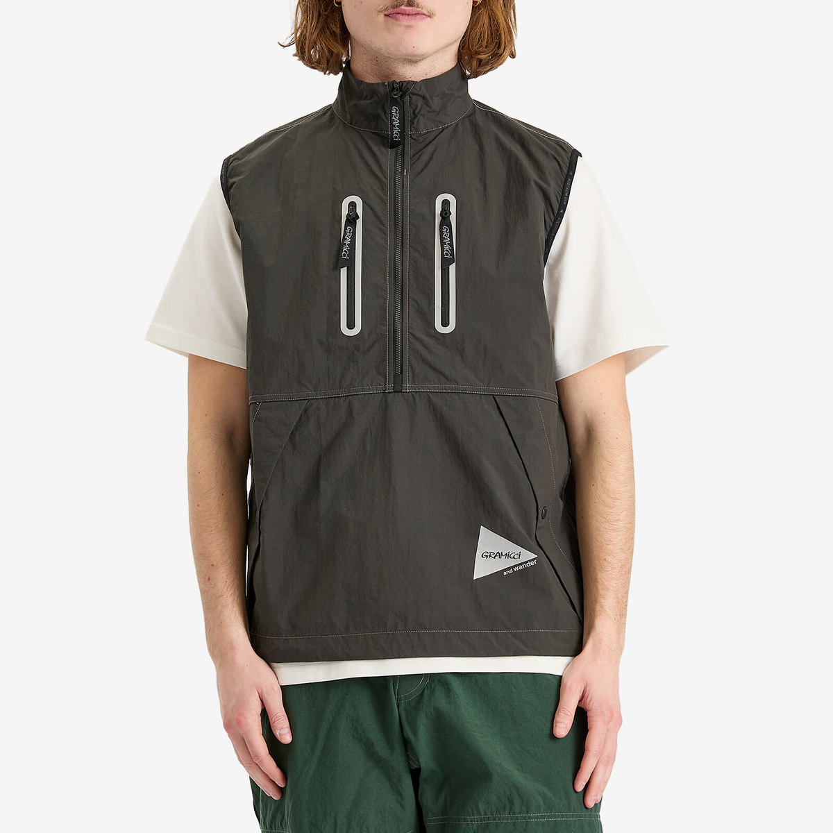 Gramicci Men's x and wander Brushed Nylon Vest in Charcoal Gramicci