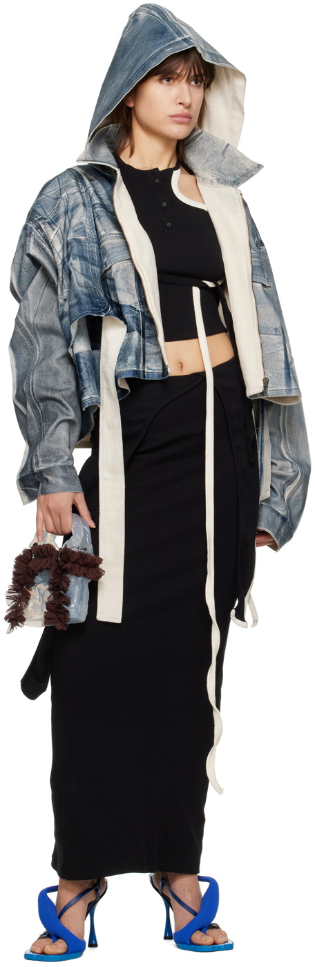 スカート ena OTTOLINGER RIB SKIRT / BLK OTTOLINGER Asymmetrical Ribbed Mini Skirt With Ruffle Detail