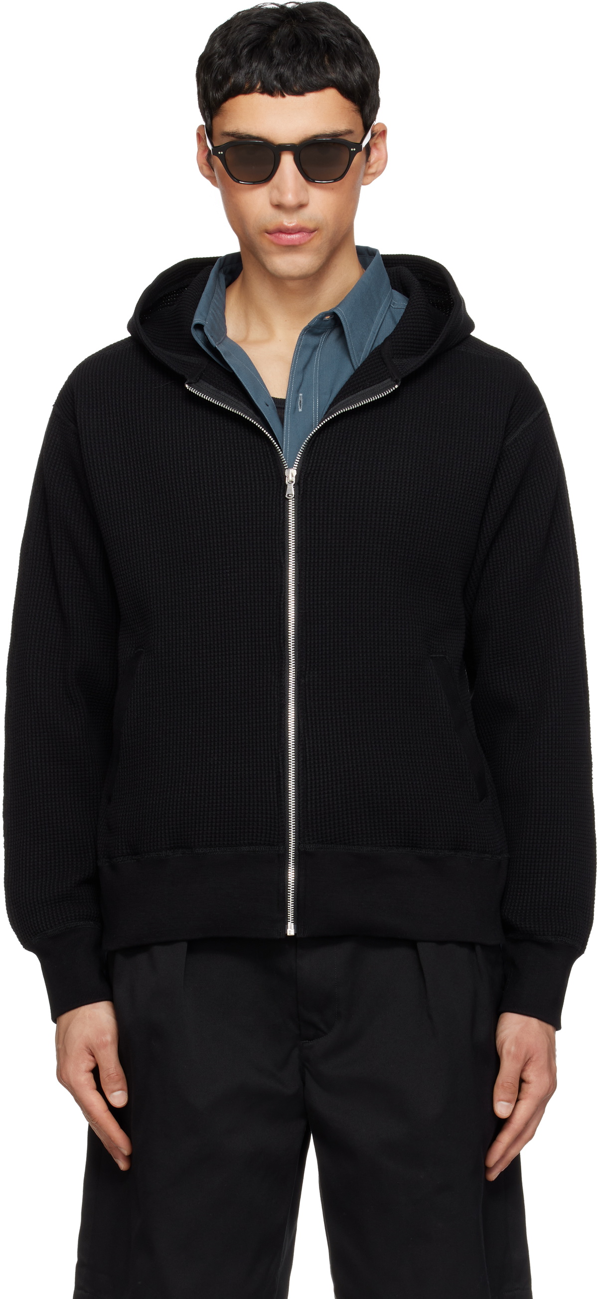 nanamica Black Zip-Up Thermal Hoodie