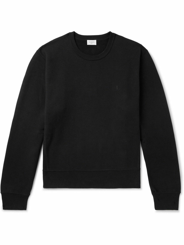 Photo: SAINT LAURENT - Logo-Embroidered Cotton-Jersey Sweatshirt - Black