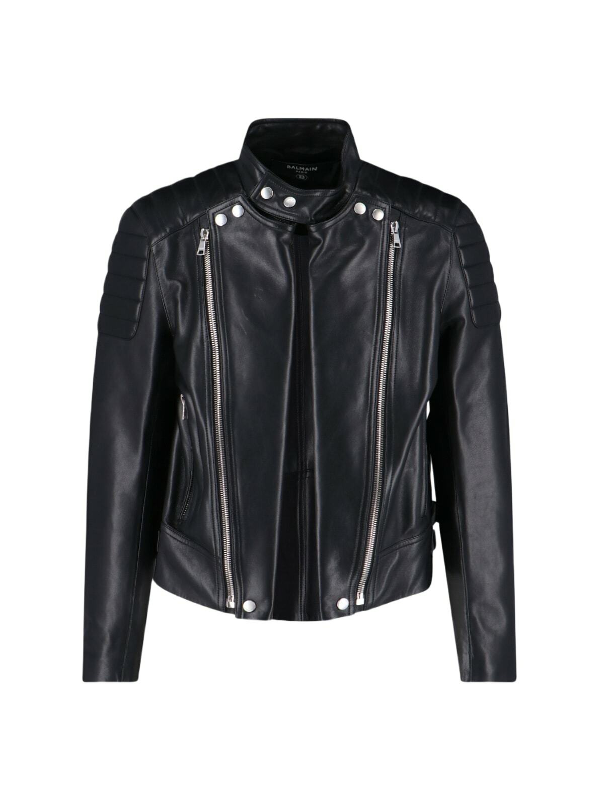 BALMAIN ブラックレザー ジャケット L Balmain Leather Bomber Jacket Balmain