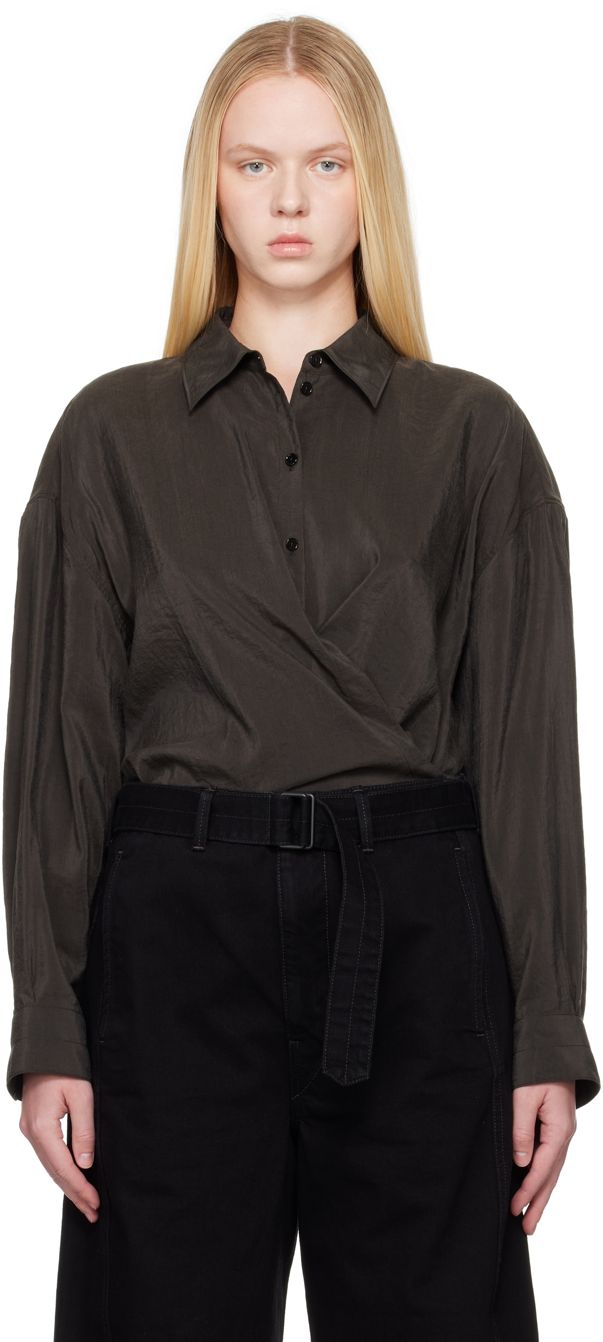 Lemaire Women's Straight Collar Twisted Dress Brown