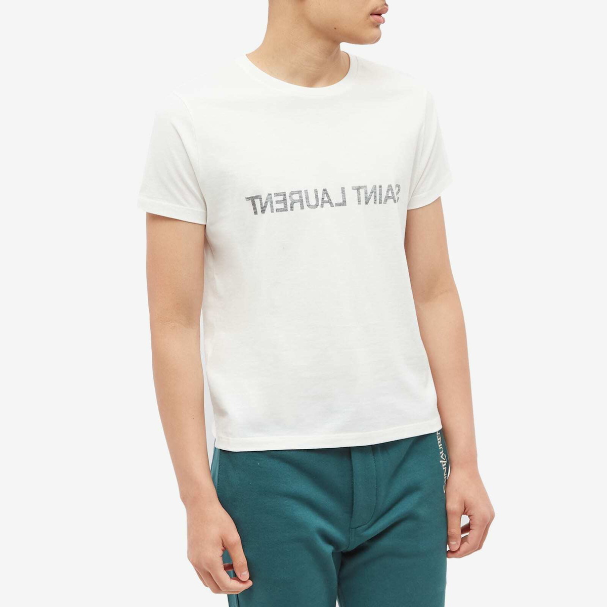 Saint Laurent Men's Reverse Logo T-Shirt in Natural Saint Laurent