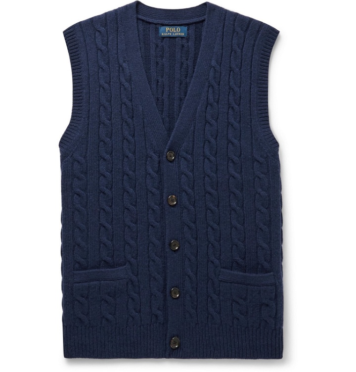 Photo: Polo Ralph Lauren - Slim-Fit Cable-Knit Wool and Cashmere-Blend Sweater Vest - Blue