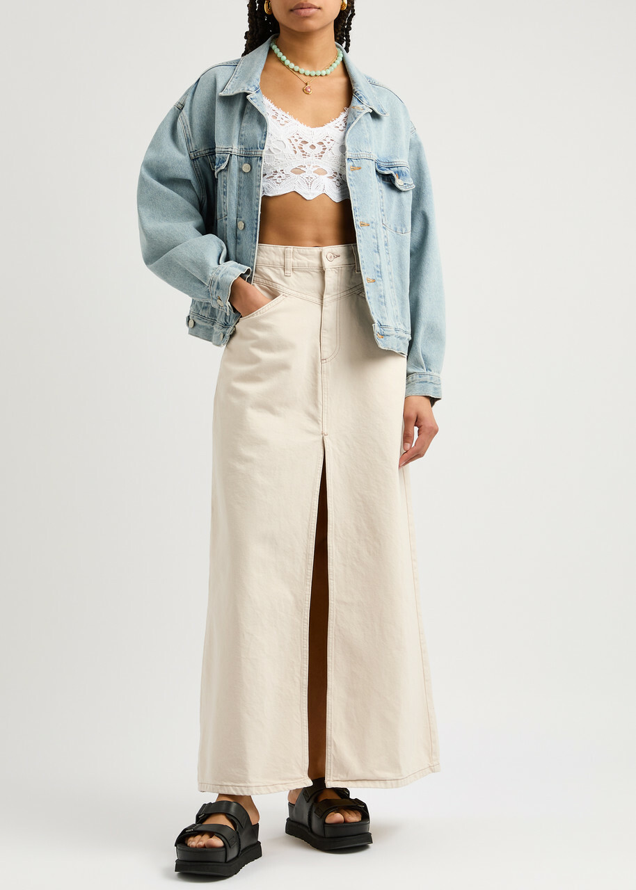 Free People Come As You Are Denim Maxi Skirt Cream