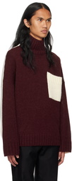 JW Anderson Burgundy & White Patch Pocket Turtleneck