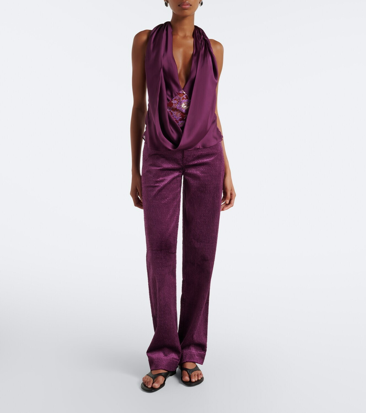 Christopher Esber Cesura lace-trimmed halterneck silk top