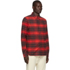 John Elliott Red Plaid Straight Hem Shirt