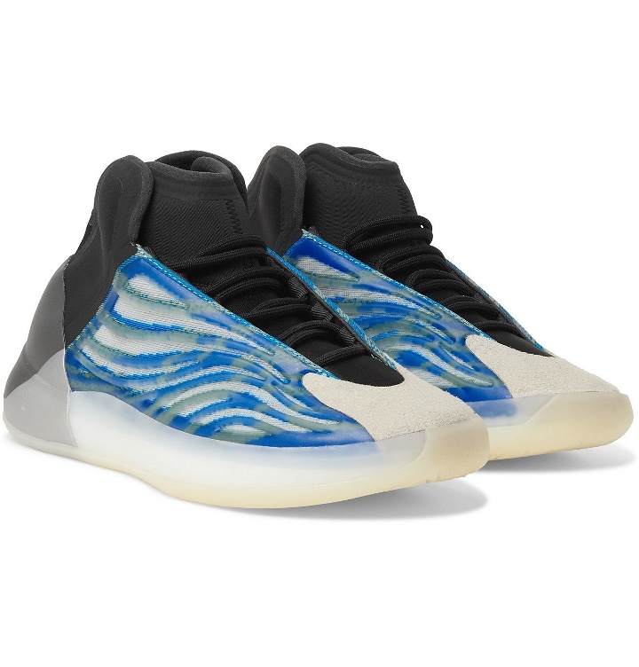 Photo: ADIDAS ORIGINALS - Yeezy Quantum Suede-Trimmed Primeknit and Neoprene Sneakers - Blue